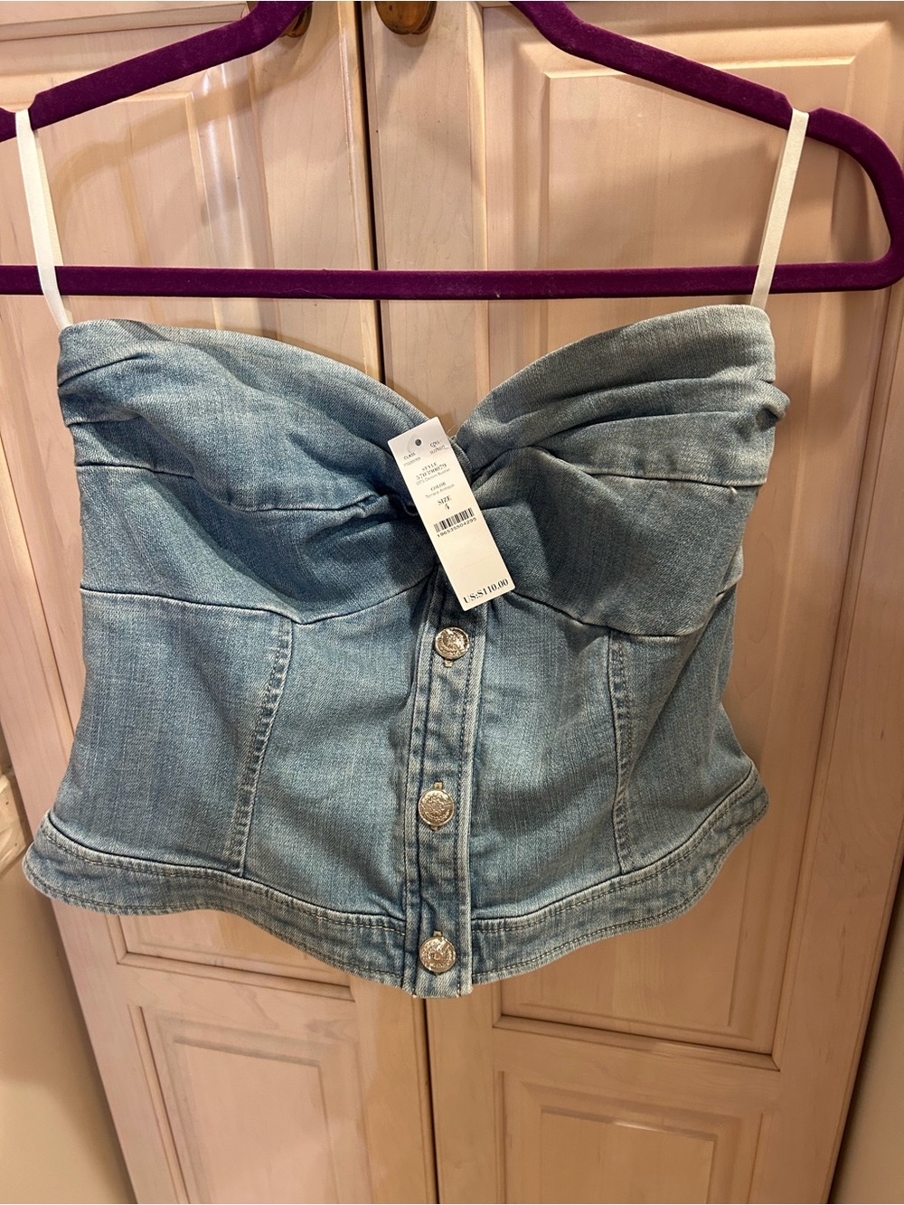 White House Black Market Light Blue Denim Strapless Corset
